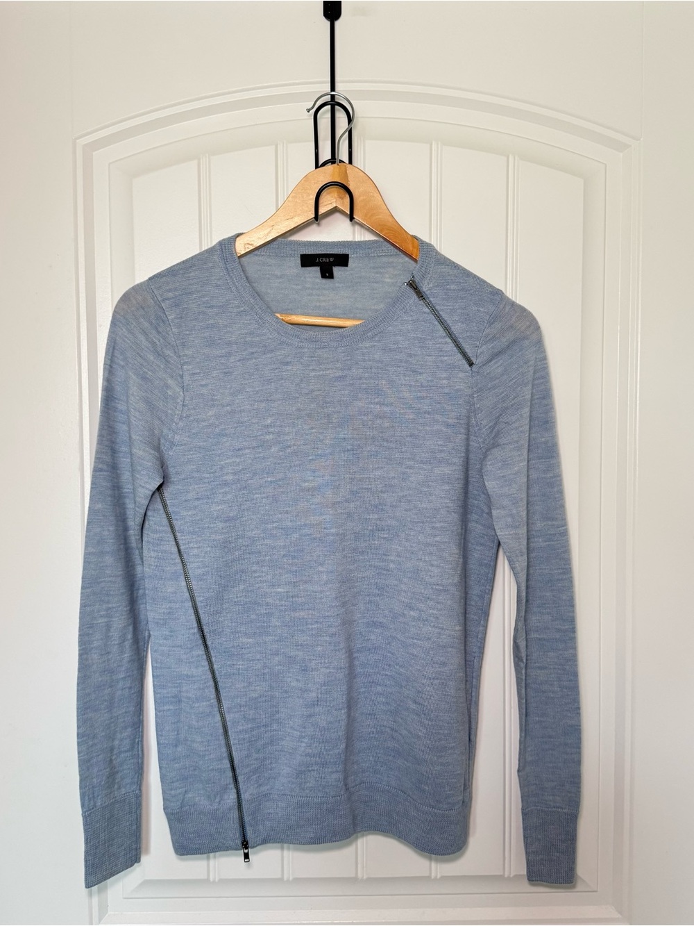 J. Crew Small Merino Wool Heather Blue Asymmetrical Sweater Soft Minimalist